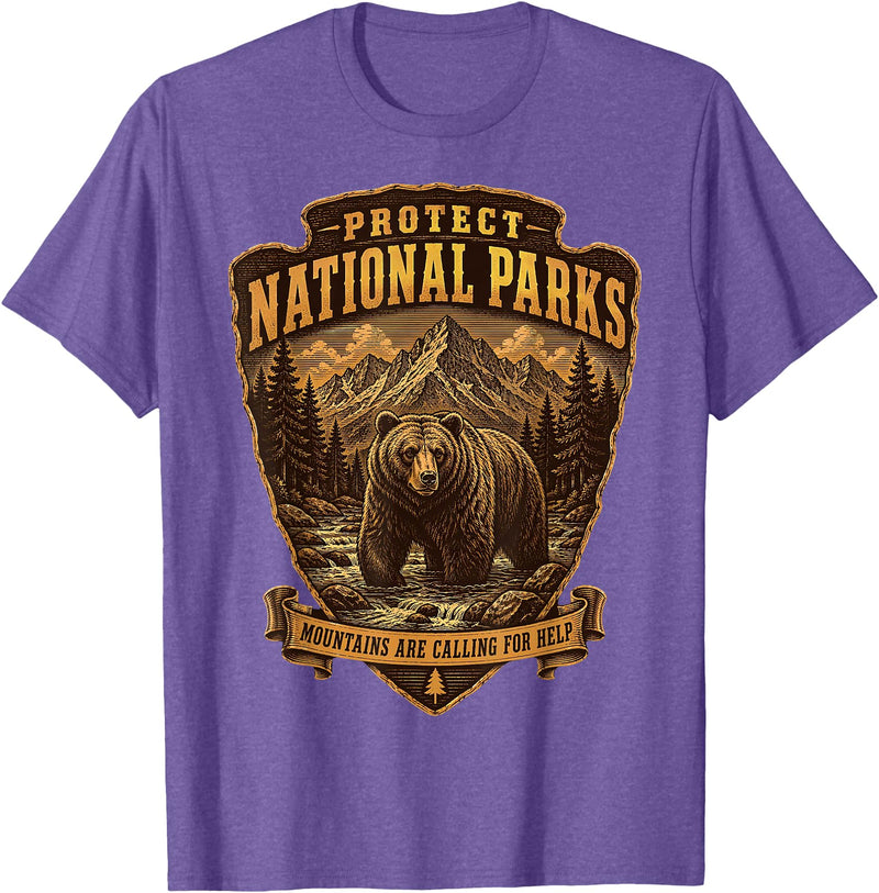 National Parks Conservation Co Protect National Parks Bear Vintage Arrowhead Badge Apparel T-Shirt - Purple Heather