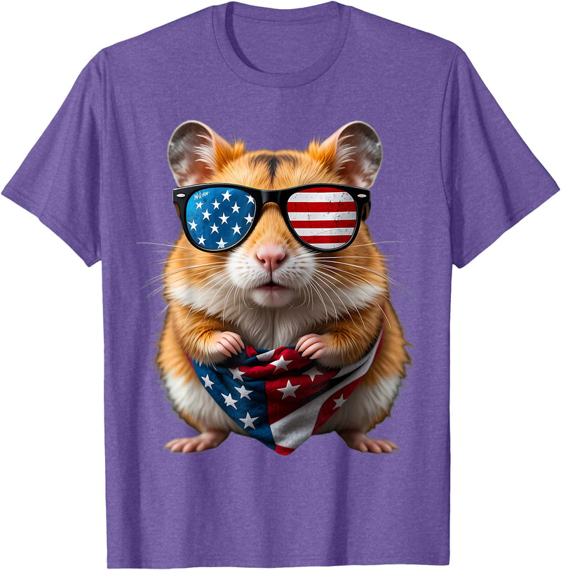 Hamster 4th Of July American Independence Day USA Patriotic T-Shirt - Purple Heather