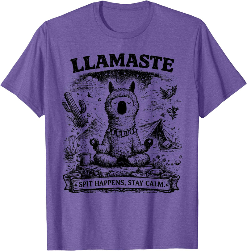 Llamaste Outdoor Society by The Maesthetics Llamaste Vintage Llama Meditation Outdoor Camping T-Shirt - Purple Heather