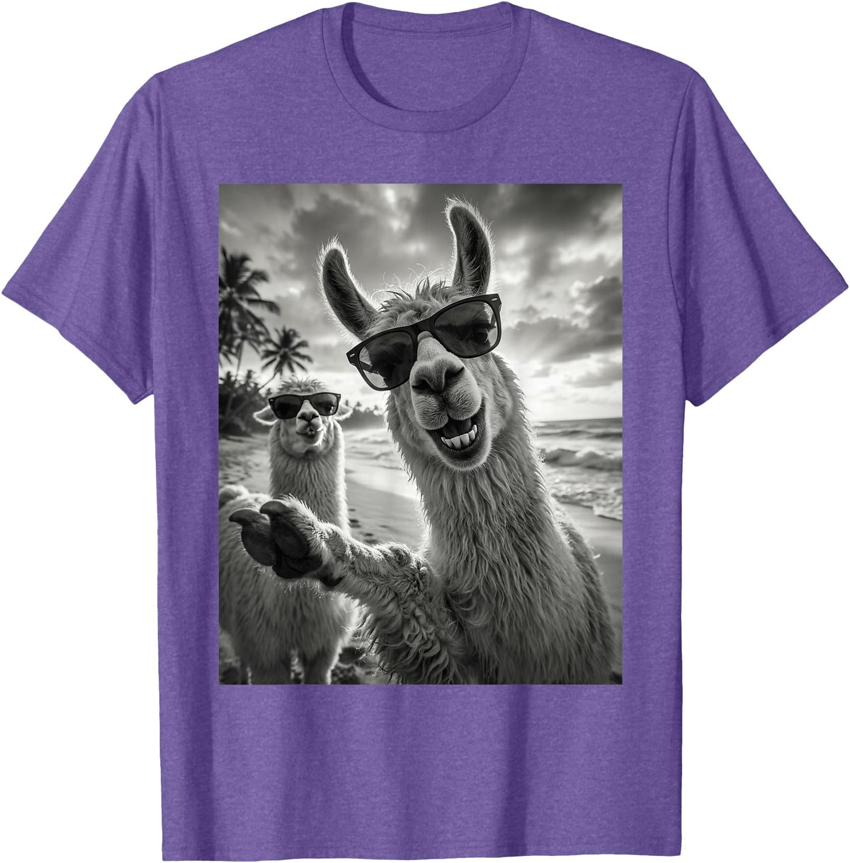 Funny Llama Stuff Accessories & Gifts Cool Llama Selfie At The Beach, Cute Llamas Alpaca T-Shirt - Purple Heather