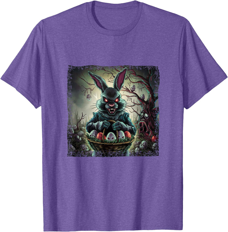 Cute Rabbit Lover Bunny Graphic T-Shirt (Kelly Green) in Purple Heather