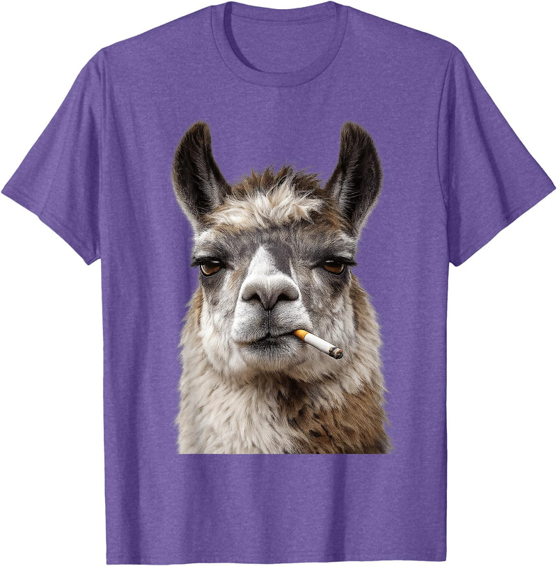 FunWearVM Funny Smoking Llama Cool Animal Lover with Attitude T-Shirt - Purple Heather