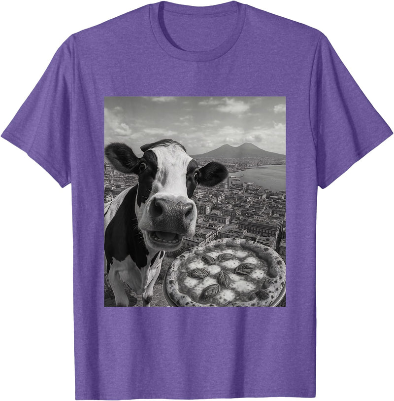 Wildfie – Selfies from Around the World Cow Pizza Selfie Funny Italy Meme Design T-Shirt - Purple Heather
