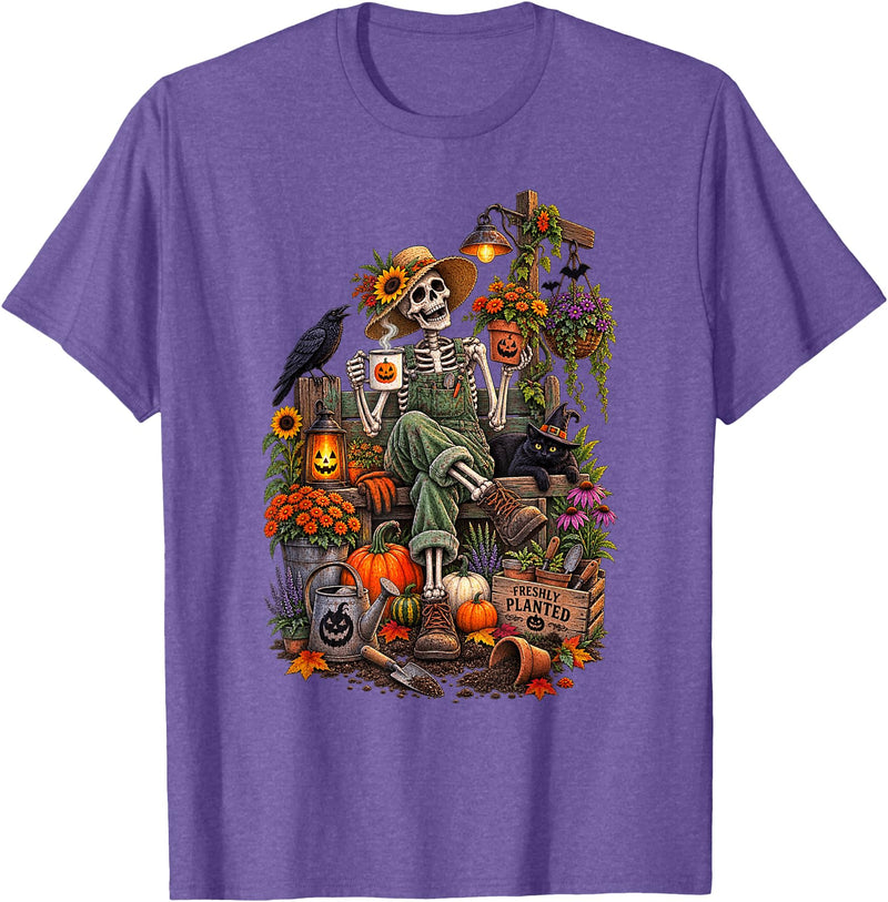 Halloween Gardening Lover Apparel & Gifts Outlet Freshly Planted Skeleton Gardener Halloween T-Shirt - Purple Heather