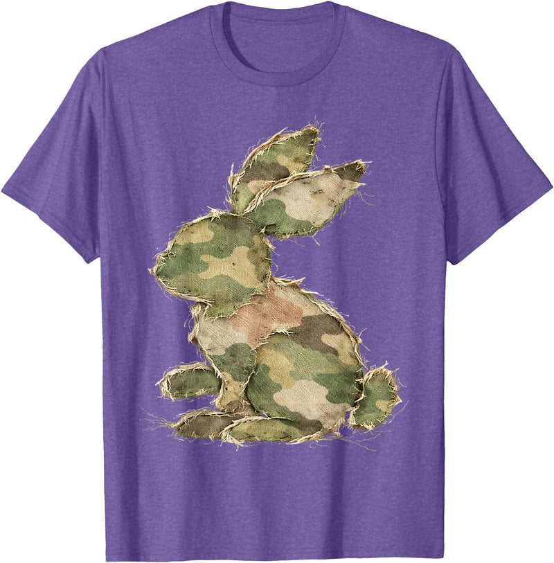 Funny Bunny Crochet Patchwork Camo Rabbit Happy Easter Day T-Shirt in Purple Heather