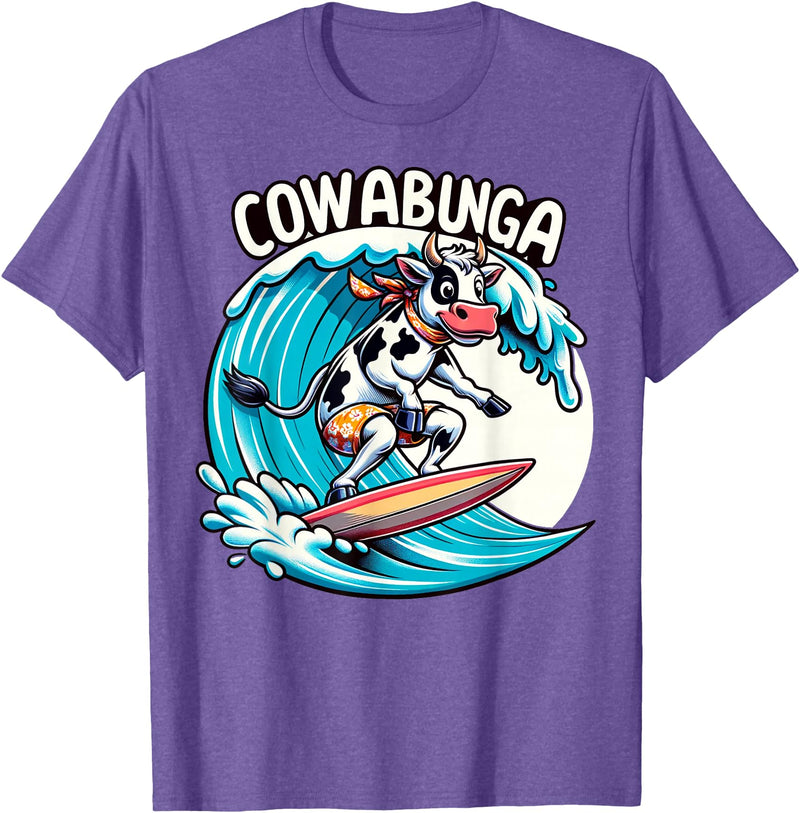 Funny Surfing Shirts for Surfers Cowabunga Beach Surfing Cow Surfingboard Surfboard T-Shirt - Purple Heather