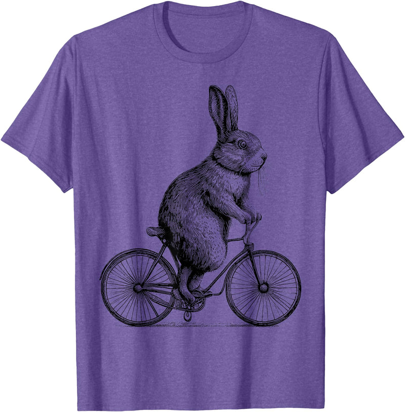 Rabbit on a Bike Bunny Bicycle Cycing Biking Men Women Kids T-Shirt in Purple Heather