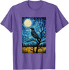 Bird Designs. Magpie Crow Raven Bird Van Gogh Style Starry Night Graphic T-Shirt - Purple Heather