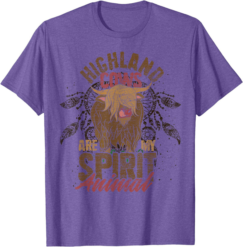 Highland Cow Animal Gifts Highland Cows Are My Spirit Animal Funny Highland Cow T-Shirt - Purple Heather