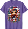 Funny July 4th Highland Cow Farm Lovers Gift Ideas Cute Highland Cow Florals 4th of July USA Flag Patriotic T-Shirt - Purple