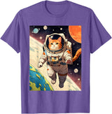 HAPPY DAWG - ARTS Astronaut Cat - Funny Space Cat Japanese Retro Kawaii Cute T-Shirt