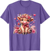 Happy Valentine Highland Cow Costume Love Clothing Valentine Highland Cow Print Cute Love Heart Flowers T-Shirt - Purple