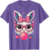 Easter Day Bunny Tie Dye Rabbit Face Glasses Girl Easter T-Shirt in Purple Heather