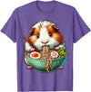 Cute Guinea Pig Gifts Guinea Pig Eating Ramen Japanese Noodles T-Shirt - Purple Heather