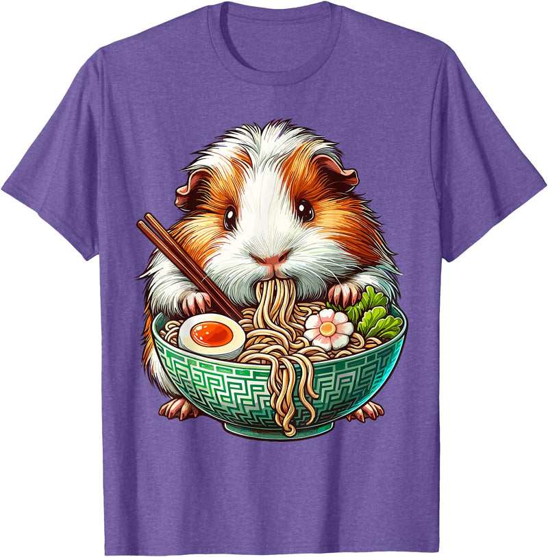 Cute Guinea Pig Gifts Guinea Pig Eating Ramen Japanese Noodles T-Shirt - Purple Heather