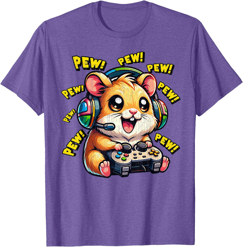 Hamster Gamer Pew Funny Video Games Vintage Boys Men Girls T-Shirt - Purple Heather