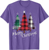 Merry Christmas Apparel Matching Family Clothes Merry Christmas Three Xmas Trees Buffalo Plaid Woman Gift T-Shirt - Purple