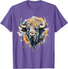 Safari Animal Art Buffalo Portrait Colorful Splash Artwork Wildlife Bison T-Shirt - Purple Heather