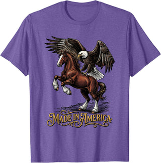 American Pride Horse Eagle Country Made in America Horse Eagle Patriotic Western T-Shirt - Purple Heather
