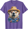 Whimsical Coastal Animals Beachgoers Cute Polar Bear with Sunglasses and Straw Hat Animal Summer T-Shirt - Purple Heather