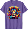 Lion Lover Face Wild Animal Lion Face Colorful Wild Animal Cute Lion T-Shirt - Purple Heather