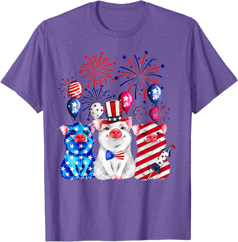 Fireworks American Flag Funny Pig 4th of July Fireworks American Flag Funny Pig Patriotic Farmer 4th July T-Shirt - Purple Heather