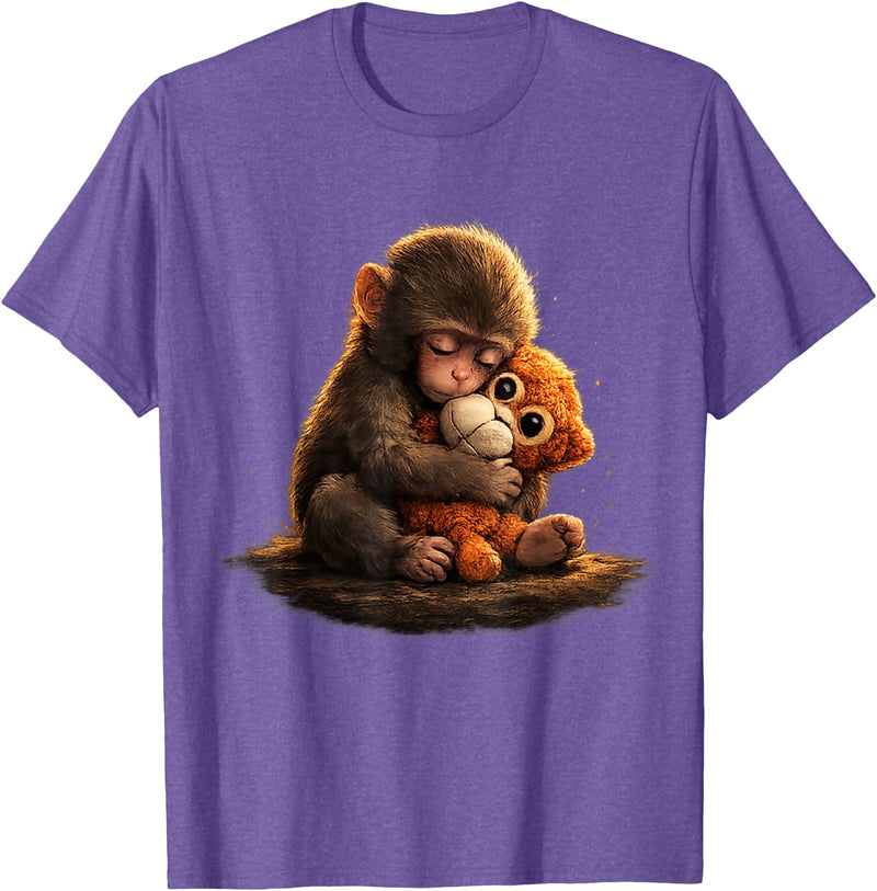CONLEE Cute Baby Monkey Punch Viral Zoo Japan Design T-Shirt - Purple Heather