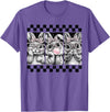 Leopard Bow Bunny Blowing Bubble Checkered Easter Day Girls T-Shirt in Purple Heather