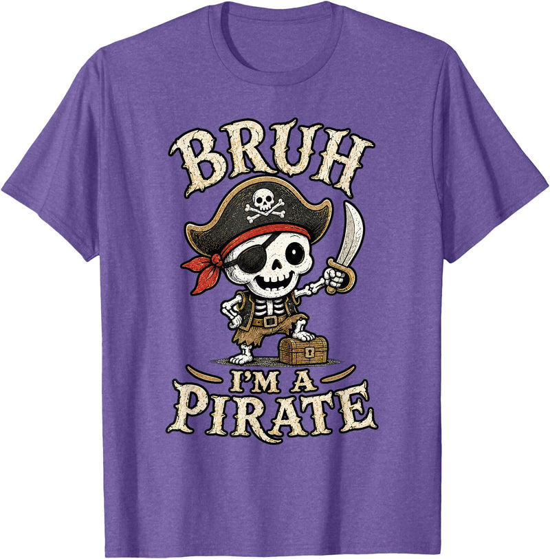 Bruh I'm A Pirate Collection Bruh I'm A Pirate Skeleton Captain Halloween Humor T-Shirt - Purple Heather