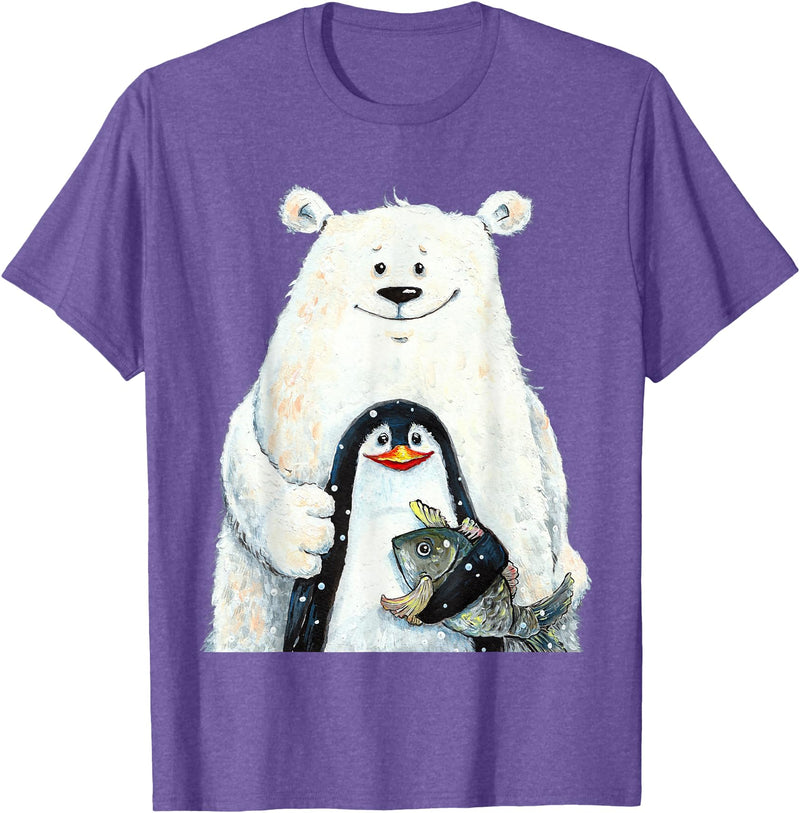 click here for better animal tees cute Polar bear and penguin bird fish lovers animal friends T-Shirt - Purple Heather