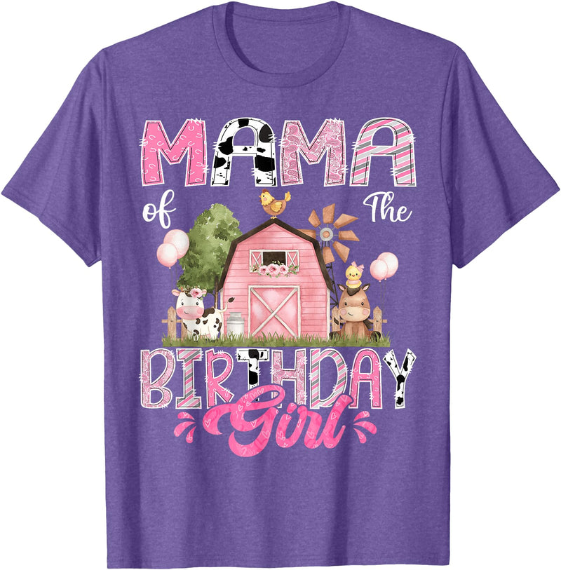 Famer Pink Cow Birthday Matching Tees Mama Of The Birthday Girl 1St Birthday Pink Cow Farm T-Shirt - Purple Heather