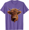 Cute Scottish Highlander Cattle Designs Scottish Highland Cow Messy Bun Scottish Highlander Cow T-Shirt - Purple Heather