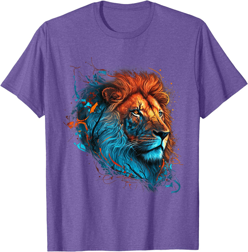 Teexpression Roaring Colors - Lion Graphic Design with a Vibrant Twist T-Shirt Small - Purple Heather
