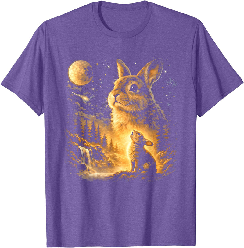 Bunny Howling to the Moon Vintage 90s Animal Easter Day T-Shirt in Purple Heather