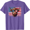 Funny Cute Highland Cow 4th Of July Farmer Gifts Highland Cow American Flag Farm Cow Lover Patriotic Vintage Style T-Shirt -
