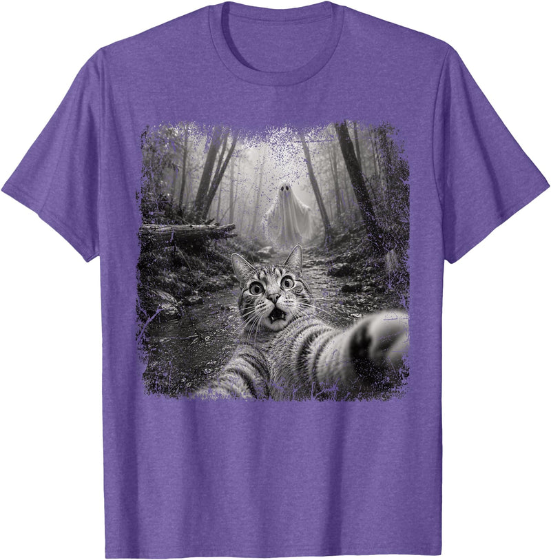 Halloween Ghost Cat Selfie Forest Lat Halloween Ghost Cat Forest Selfie Scared Men Women Kid T-Shirt - Purple Heather