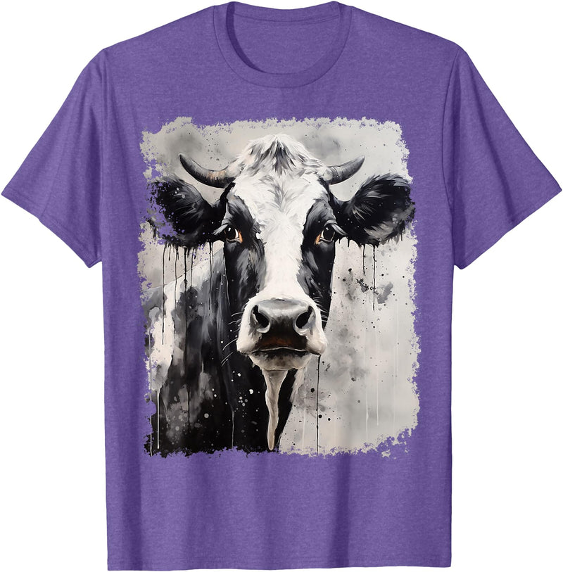 Noah&Friends A Black White Cow T-Shirt - Purple Heather