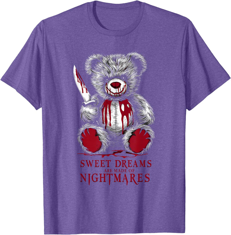Horror Teddy Bear Horror Movie Scary Creepy Terrifying Teddy Spooky Plush Horror Teddy Bear Scary T-Shirt - Purple Heather