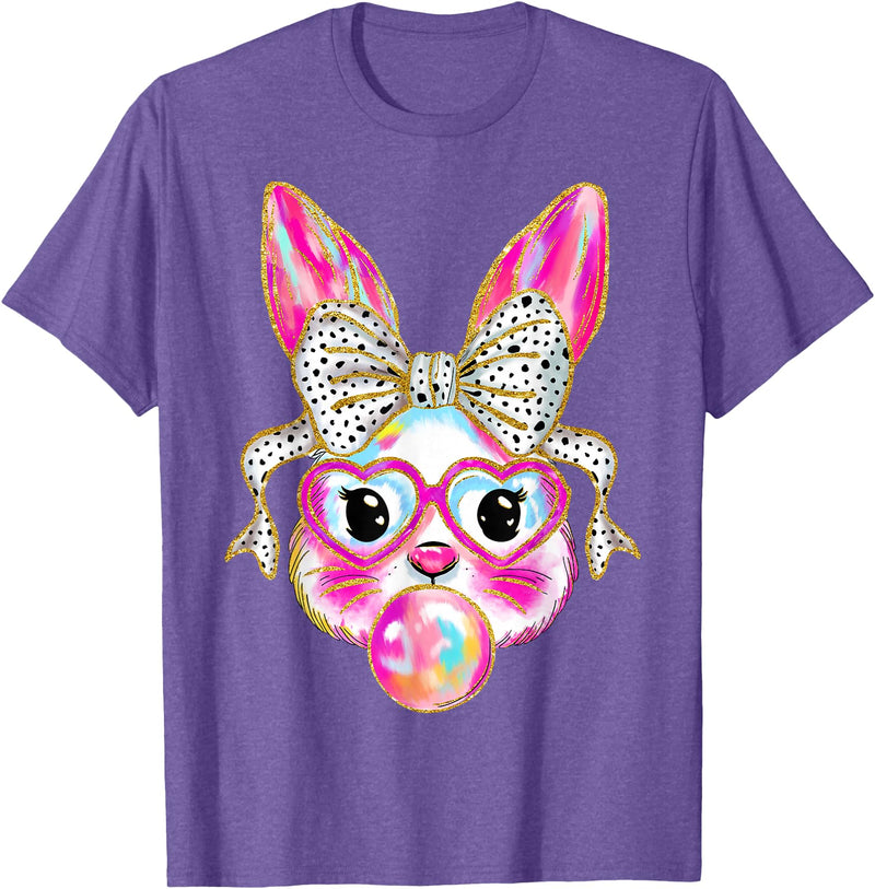 Cute Easter Bunny Bubble Gum Coquette Bow for Girls Women T-Shirt in Purple Heather