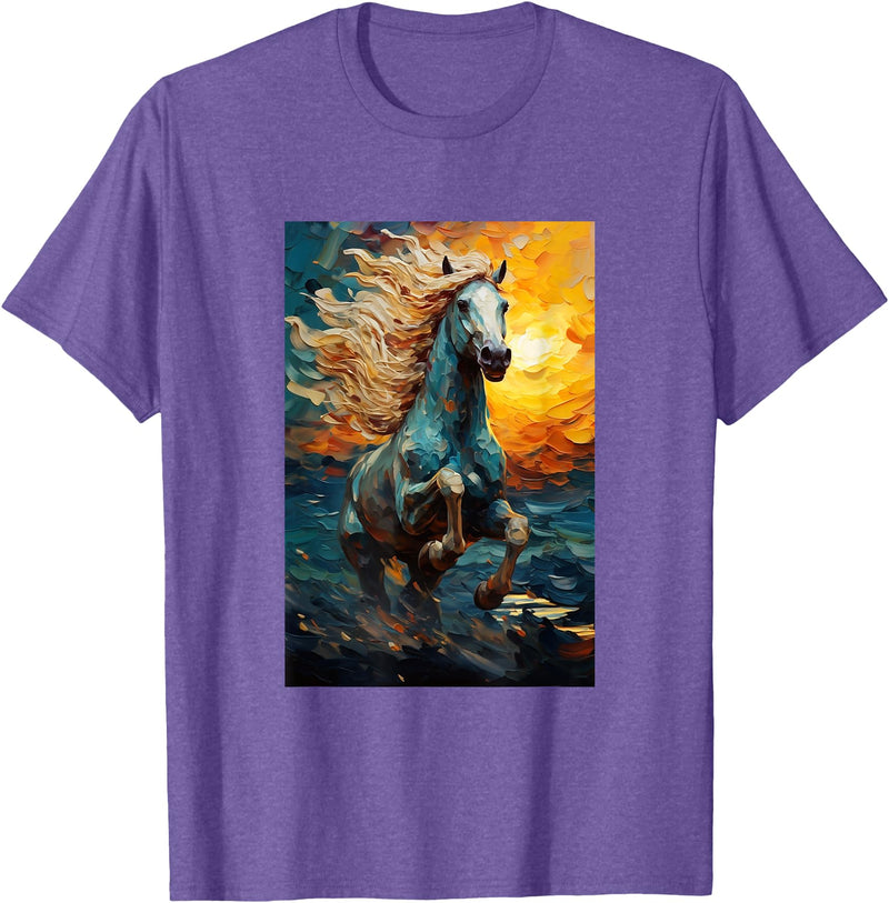 Horse Designs. Horse Equestrian Riding Van Gogh Style Starry Night Graphic T-Shirt - Purple Heather