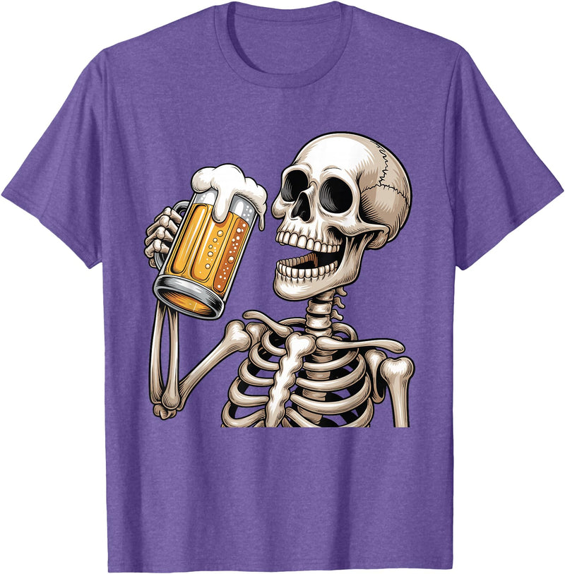 Halloween Skull Skeleton Drinking Beer Funny Kids Skeleton Drinking Beer Halloween Spooky Season Mens Womens T-Shirt -