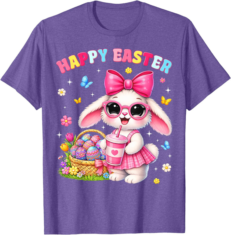 Happy Easter Coquette Easter Egg Rabbit Bunny Women Girl Kid T-Shirt in Purple Heather