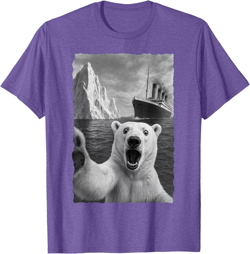 Funny Polar Bear Selfie Titanic T-Shirt - Purple Heather