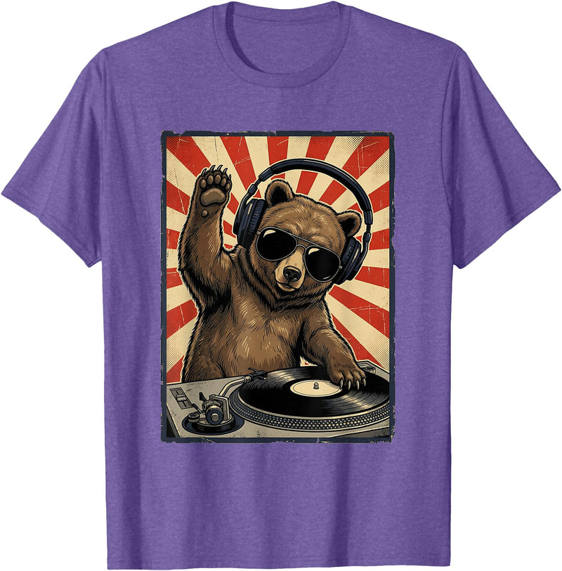 Bear DJ Stuff & Accessories Cool Retro Bear DJ Funny Bears Music Men Women Kids T-Shirt - Purple Heather