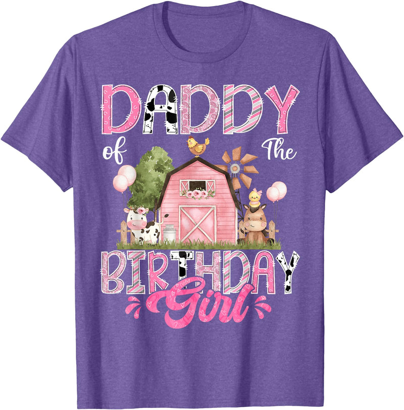 Famer Pink Cow Birthday Matching Tees Daddy Of The Birthday Girl 1St Birthday Pink Farm T-Shirt - Purple Heather