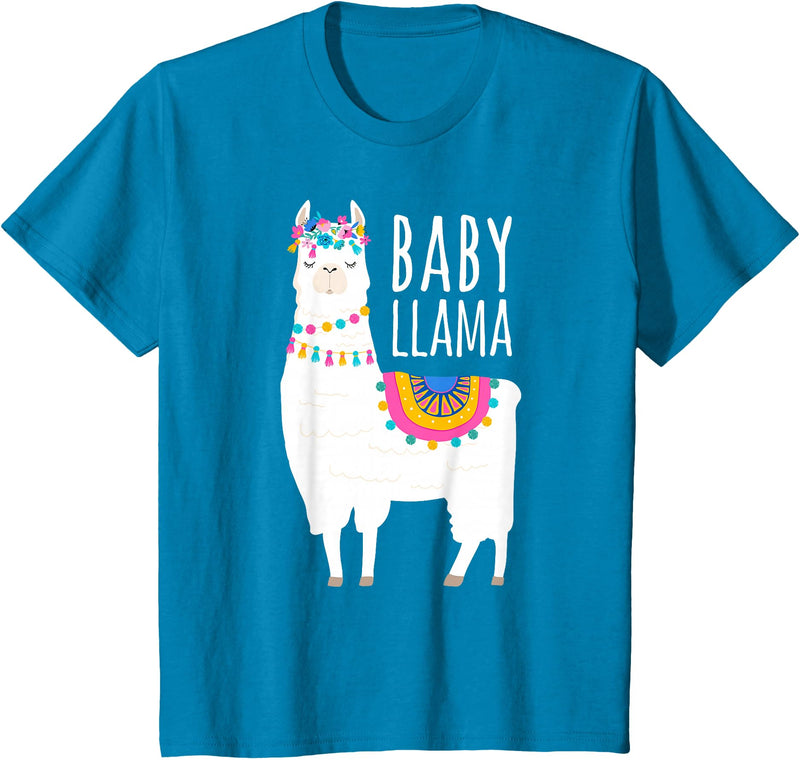Mama Llama Lover Gifts by Memme Baby Llama Shirt for Girls, Daughter T-Shirt - Sapphire Blue