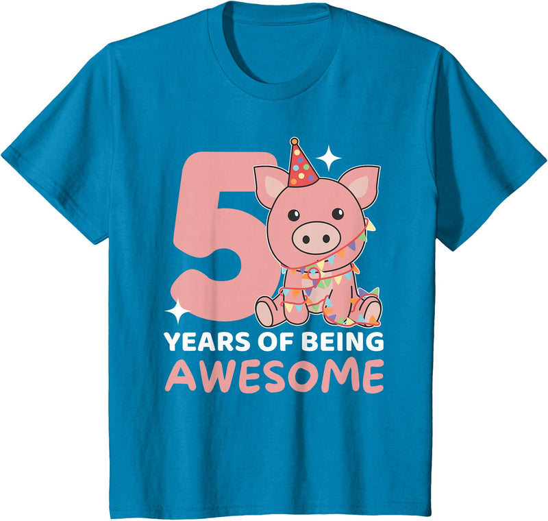 Pig Birthday Gift Cute Animals Pig For The 5th Birthday For Children Five Years Old T-Shirt - Sapphire Blue