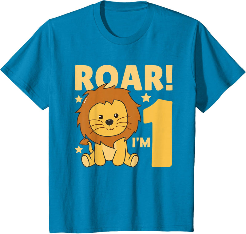 Cute Animals For Every Child's Birthday Kids 1st Birthday Lion 1 Year Old Cub Lion T-Shirt - Sapphire Blue