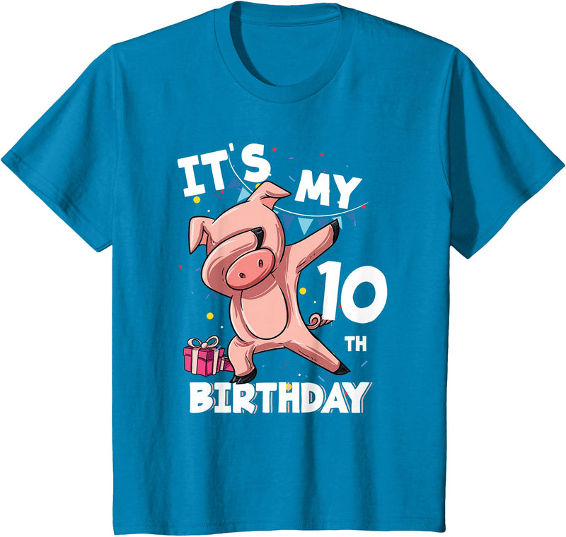 Pig Birthday Outfit for Boys Girls Party Supplies Its My 10th Birthday 10 Year Old Pig Birthday T-Shirt - Sapphire Blue