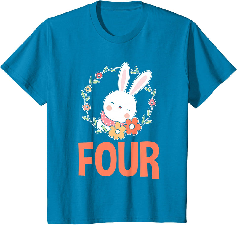 4th Birthday Girl Bunny 4 Years Rabbit Birthday T-Shirt in Sapphire Blue